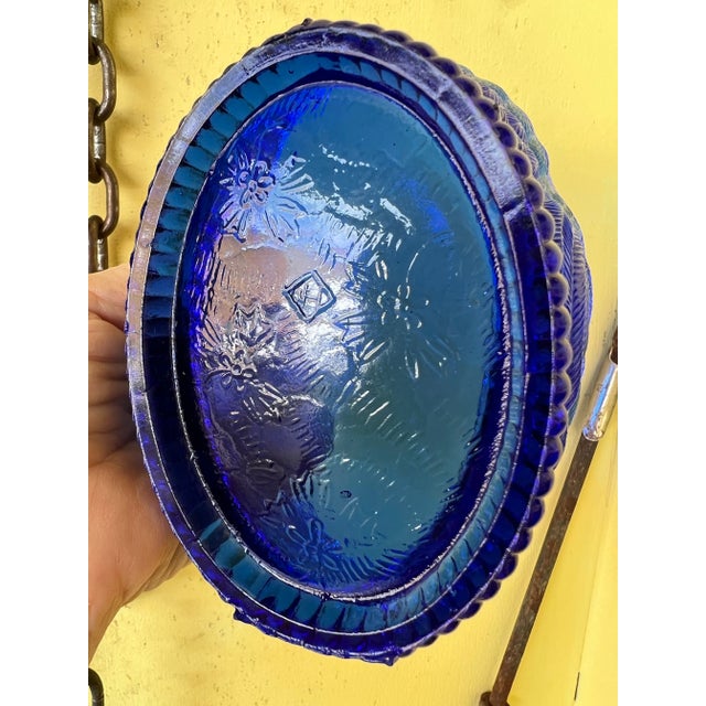 Mid-Century Modern Vintage Blue Glass Swan on Nest Lidded Dish by Heisey For Sale - Image 3 of 4