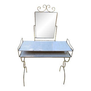 1970s Hollywood Regency Brass Makeup Vanity For Sale