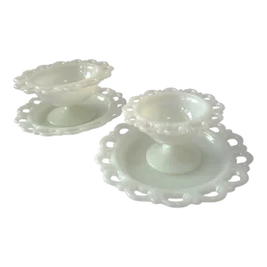 1950s Anchor Hocking Old Colony Milk Glass Salad Plates & Compote Set- 4 Pieces