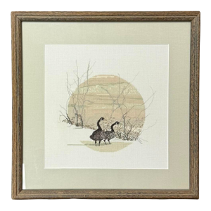 Vintage Framed 1984 P. Buckley Moss - Cameo Geese Cross Stitch