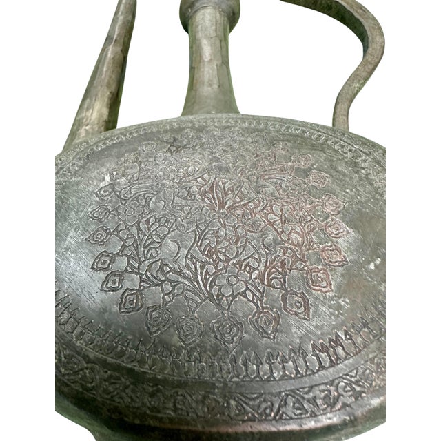 Metal 19th Century Dated Persian Qajar Tinned Copper Ewer Ablution Basin Set, Dated 1878. For Sale - Image 7 of 18