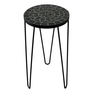 Black Stone Mosaic Top Plant Pedestal With Metal Hairpin Legs Vintage 1970s For Sale