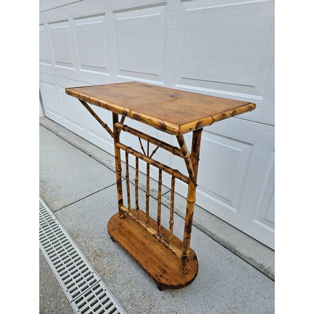 1920s Burnt Bamboo and Wood Side Table For Sale - Image 5 of 17