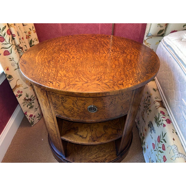 George III Style Burl Walnut Oval Single Drawer Accent Side Table For Sale - Image 4 of 8
