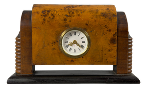 Vintage Art Deco Mechanical Table Clock in Burl Wood, 1940s