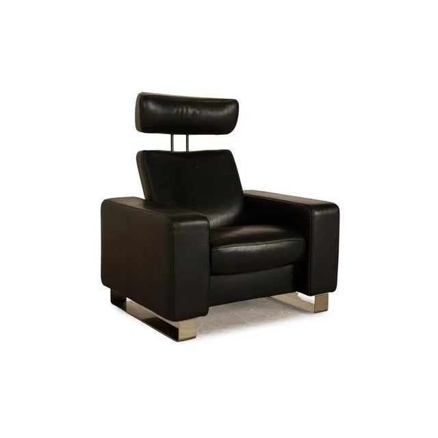 Modern Arion Leather Armchair Black Manual Function For Sale - Image 3 of 11
