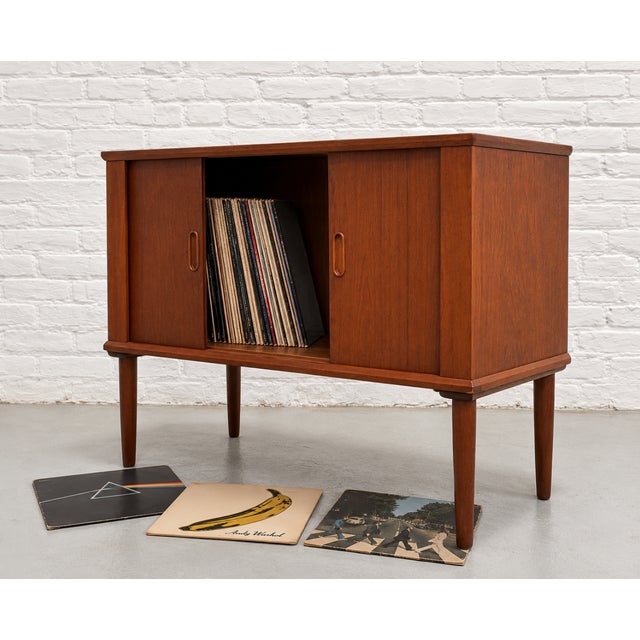 Danish Mid Century Modern Tambour Door Jr. Credenza / Vinyl Record Storage Cabinet, Circa 1960's For Sale - Image 11 of 13