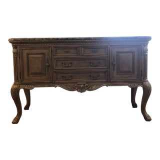 American Drew Mirage Leg Sideboard With Antique Emperador Marble Top For Sale