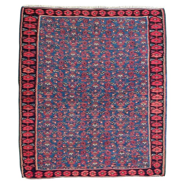 Vintage Senneh Kilim Flat Rug For Sale