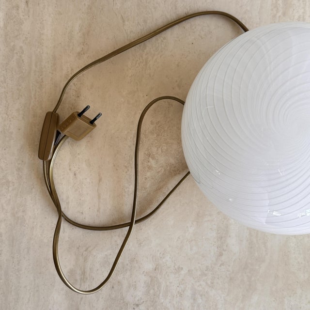 White Swirl Murano Glass Table Lamp with Brass Bases, 1970s For Sale - Image 15 of 18
