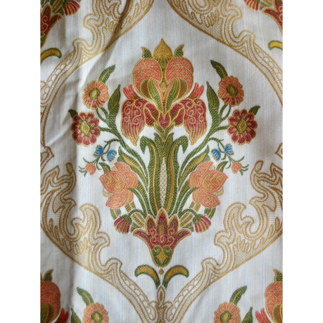 This splendid quality pair of curtains present a lovely Art Nouveau floral design of Iris , surrounded by stylized volutes...