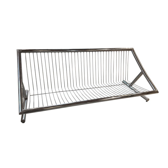 Mid Century Chrome Sofa by Italian Designer Plato Ginello, With Pollack Wool Plaid Fabric For Sale - Image 9 of 12