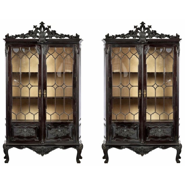 Vintage Portuguese Display Cabinets in Chestnut, Set of 2 For Sale - Image 4 of 6
