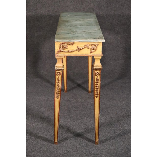 1940s Faux Marble Paint Decorated French Regency Console Table in Creme Paint and Gilt For Sale - Image 5 of 13