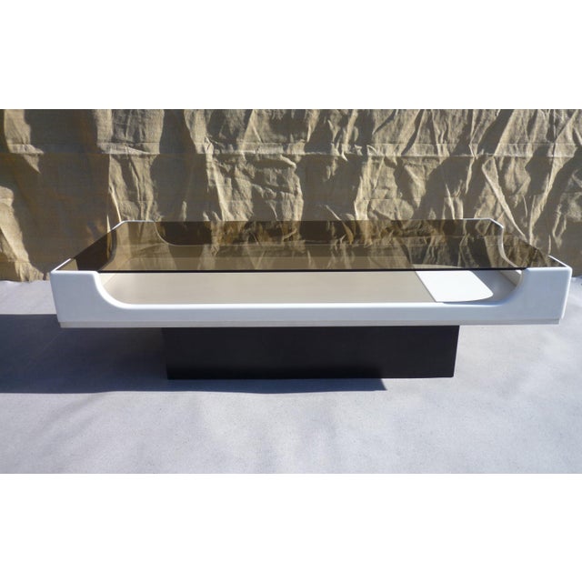 Wood Space Age Coffee Table in Smoked Glass, 1970s For Sale - Image 7 of 7