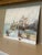 Charming vintage coastal painting board depicting a peaceful harbor scene with a weathered dock, fishing boat, and...