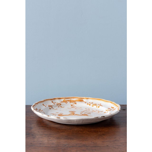 Antique Shaped Ochre Plate with Figure from Moustiers Faience, 1700s For Sale - Image 5 of 7