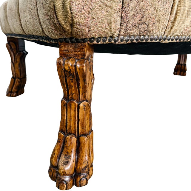 Vintage Large Traditional Tufted Ottoman Coffee Table With Carved Lion Paw Feet For Sale - Image 10 of 10