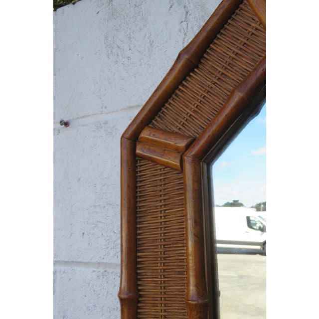 Late 20th Century Hollywood Regency Vanity Dresser Bathroom Wall Faux Bamboo Caned Mirror 5760 For Sale - Image 5 of 12