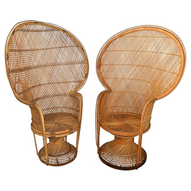 1970s Him & Her Boho Chic Handcrafted Beige & Black Wicker, Rattan, Reed Peacock Chair For Sale - Image 9 of 10