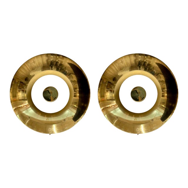 Revelation Modern Brass and Alabaster Vice Versa Led Wall Sconces Pair For Sale