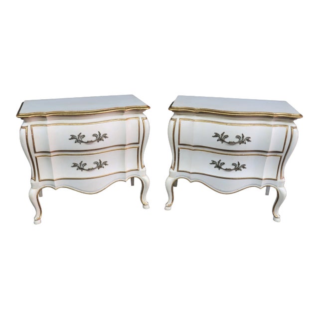 John Widdicomb Louis XV Style Cream & Gilt Finish Nightstands - a Pair For Sale