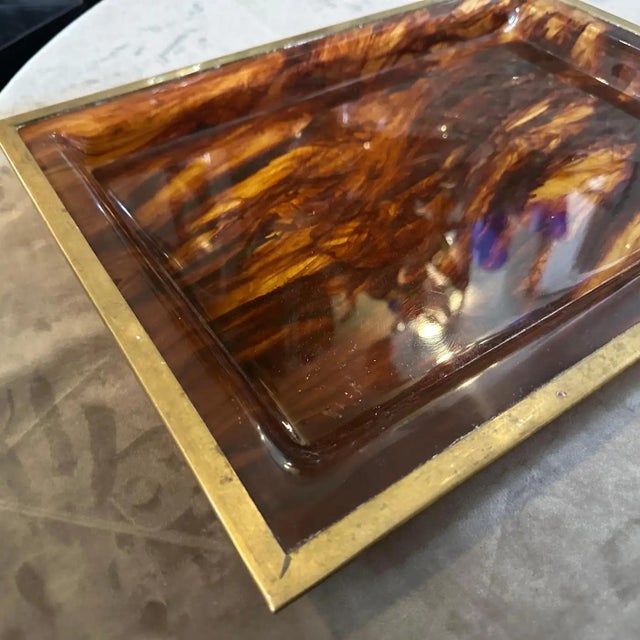 Italian 1980s Modernist Fake Tortoiseshell Lucite Italian Tray by Ulderico Cavinato For Sale - Image 3 of 11