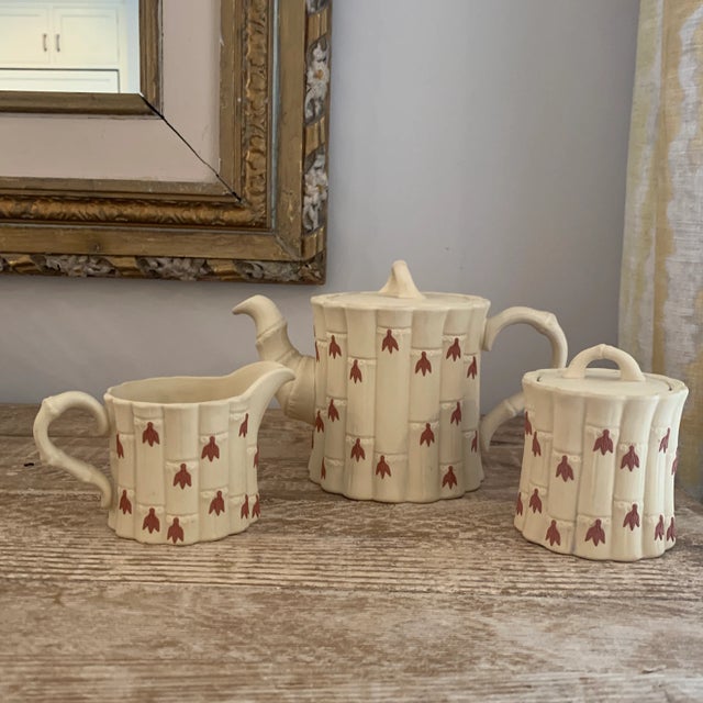 Late 20th Century Wedgwood Cane Ware Faux Bamboo Teapot Creamer Sugar Bowl - Set of 3 For Sale - Image 9 of 9
