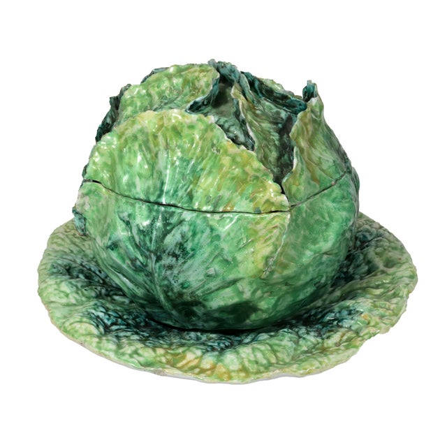 Mid 20th Century Garden Whimsy: Large Italian Ceramic Cabbage Tureen & Stand For Sale - Image 5 of 16