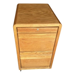 1960s Postmodern Wood Office File Storage Cabinet Vintage Two Draw 2 Natural Oak Wood Vertical For Sale