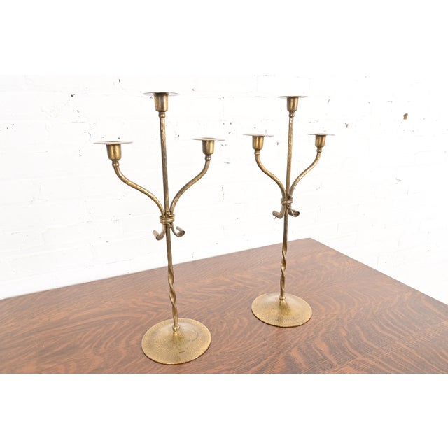 Roycroft Roycroft Arts & Crafts Brass Finished Hammered Copper Candelabras, Pair For Sale - Image 4 of 13