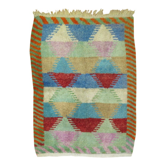 Beautiful Rainbow Vintage Turkish Konya Carpet - 4' x 5'1" For Sale