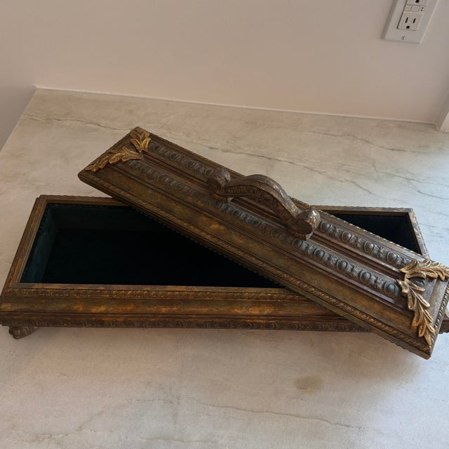 Gilt Long Rectangular Wooden Rococo Style Decorative Box For Sale - Image 10 of 11