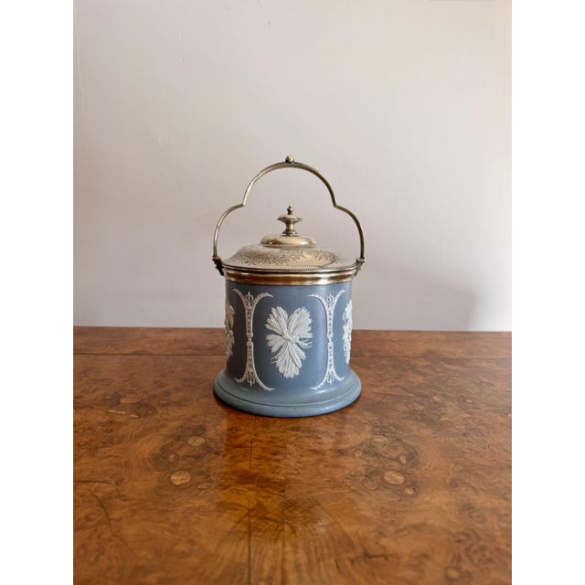 Late 19th Century Antique Victorian Jasperware Biscuit Barrel, 1880 For Sale - Image 5 of 7