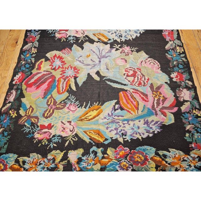 Textile Vintage Caucasian Karabagh Kilim, Floral Wreaths Pattern, Handwoven Wool, 6' x 13' For Sale - Image 7 of 13