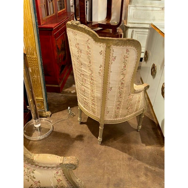 Wood Pair of 19th Century French Carved and Painted Louis XVI Bergeres For Sale - Image 7 of 9