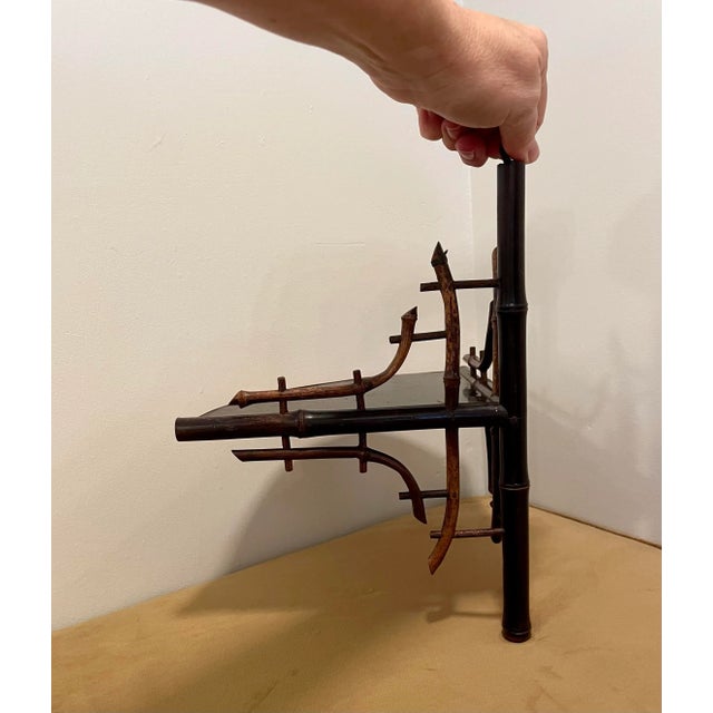 Victorian Asian Chinoiserie Burnt Bamboo Painted Corner Shelf For Sale - Image 3 of 12