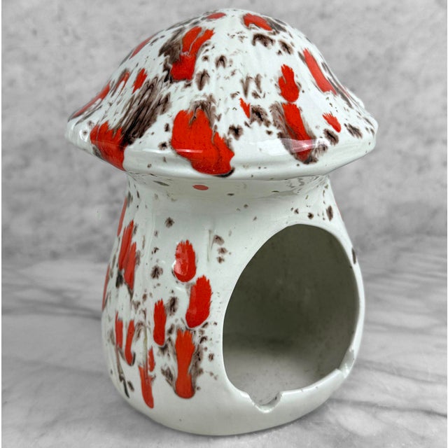 Mid-Century Modern Vintage 1970s White & Red Drip Glazed Mushroom Ashtray For Sale - Image 3 of 9