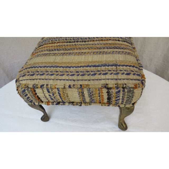 Metal Vintage Textured Striped Footstool Brass Colored Metal Legs 1970's For Sale - Image 7 of 11