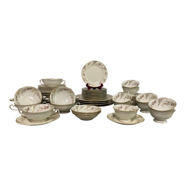 Vintage Thomas Ivory Bavaria Rose & Gold China Set — 53 Pieces For Sale