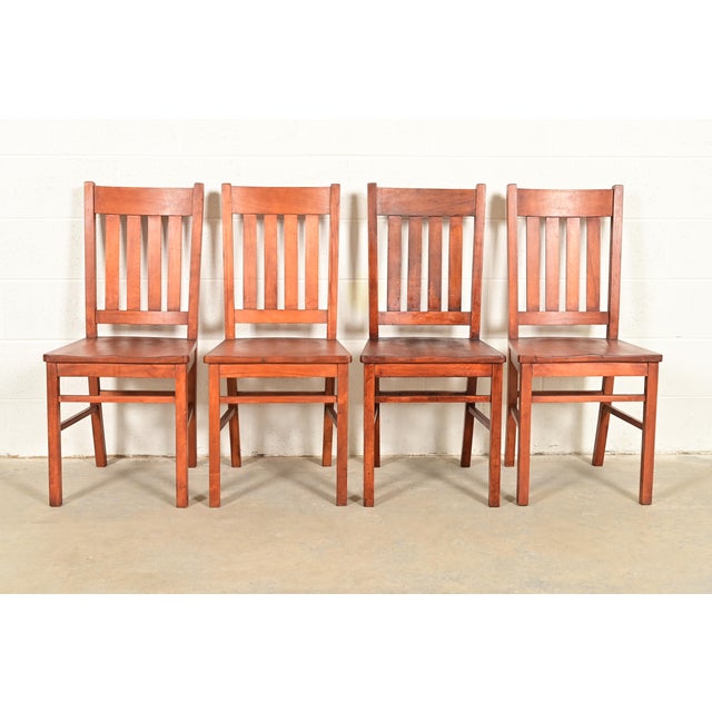 Mission Limbert Style Antique Mission Oak Arts & Crafts Dining Chairs, Set of Four For Sale - Image 3 of 8