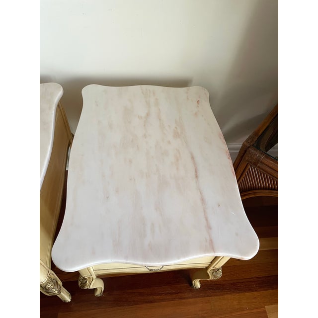 Wood Pair of Vintage Country French Marble Top Nightstands For Sale - Image 7 of 11