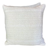 Tapa Stripe Patterned Fortuny Textile Pillows W/ Linen Backs, Pair For Sale
