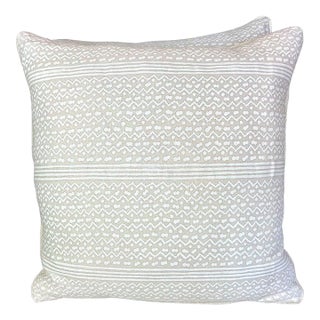 Tapa Stripe Patterned Fortuny Textile Pillows W/ Linen Backs, Pair For Sale