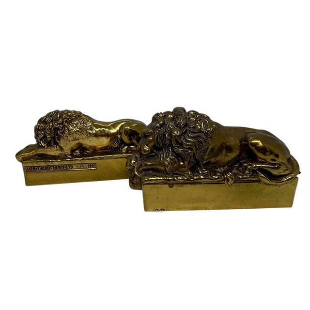 Neoclassical 1940’s Italian Canova Lion Cast Brass Bookends - A Pair For Sale - Image 3 of 12