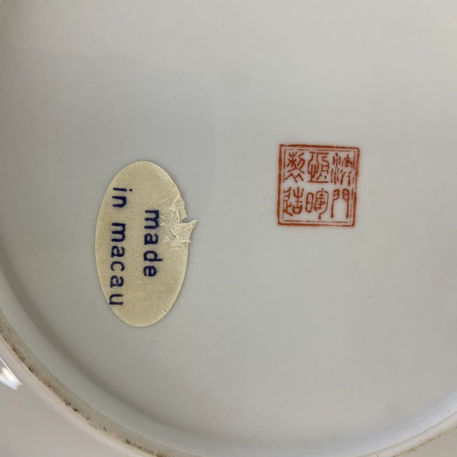 Ceramic Vintage Famille Verte-Style Decorative Porcelain Plate – Made in Macau For Sale - Image 7 of 10