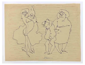 Mino Maccari, Flirtatious Women, Ink Drawing, 1960s