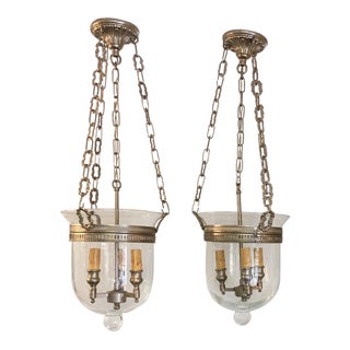 Nickel Cloche Pendant Lights - a Pair For Sale