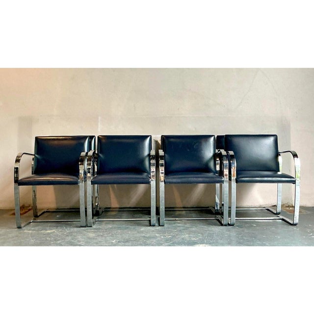 Vintage Boho Mies Van Der Rohe for Knoll Flat Bar Leather Dining Chairs - Set of 8 For Sale - Image 9 of 10