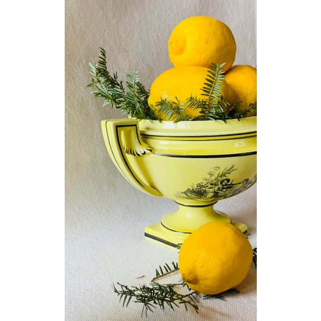 1980s Vintage Yellow Black Toile Creil Ware Covered Tureen Italian Porcelain For Sale - Image 5 of 18